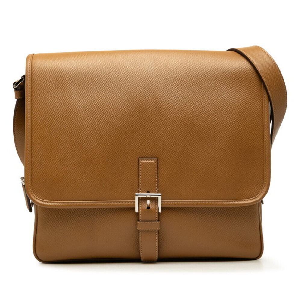 Prada Brique Saffiano Leather Messenger Crossbody Bag Brown